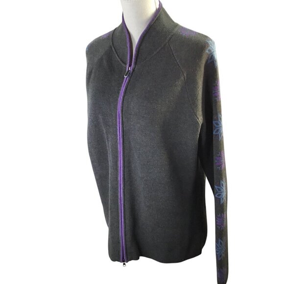 Eddie Bauer Sport Cardigan Sweater Full Zip Snowflake Women's XL Gray Fair Isle - Picture 4 of 9